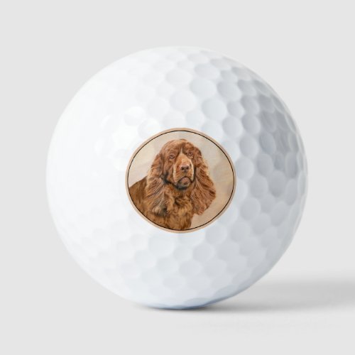 Sussex Spaniel Painting _ Cute Original Dog Art Golf Balls