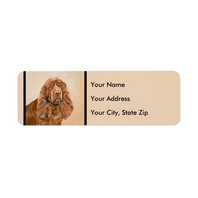 Sussex Spaniel Painting - Cute Original Dog Art Label (Front)