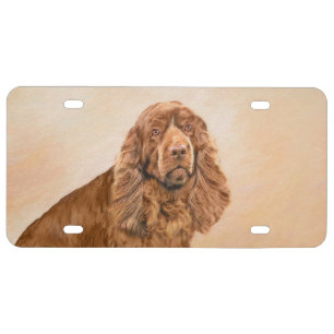 Sussex Spaniel Painting - Cute Original Dog Art License Plate