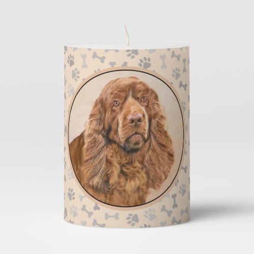 Sussex Spaniel Painting _ Cute Original Dog Art Pillar Candle