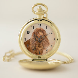 Sussex Spaniel Painting - Cute Original Dog Art Pocket Watch