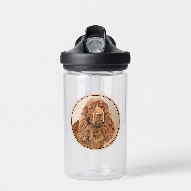 Sussex Spaniel Painting - Cute Original Dog Art Water Bottle (Front)