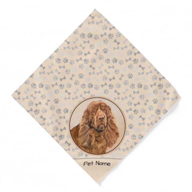 Sussex Spaniel Painting Cute Original Pet Dog Art Bandana (Front)