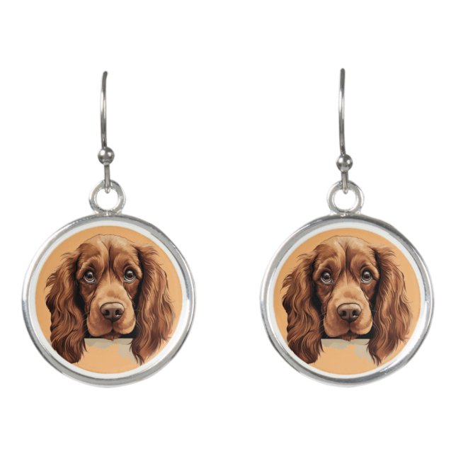 Sussex Spaniel Puppy Dog Pet Jewelry Earrings (Front)