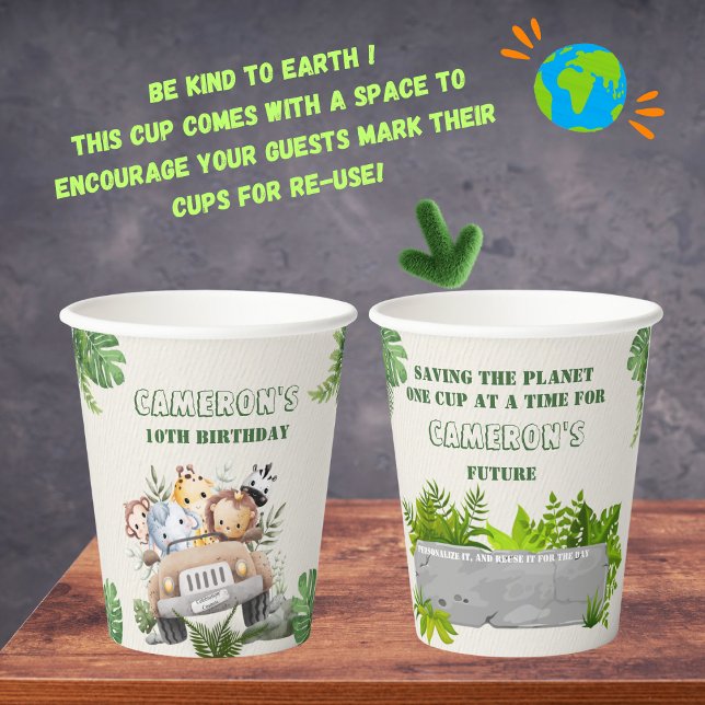 Sustainable Cute Kawaii Green Wild Safari Animals  Paper Cups (Creator Uploaded)