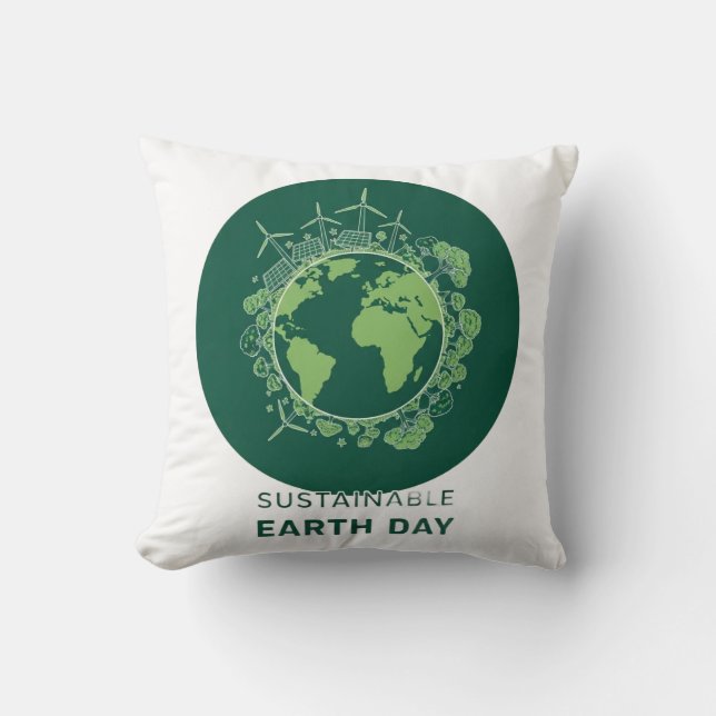 Sustainable Earth Day Throw Pillow (Front)