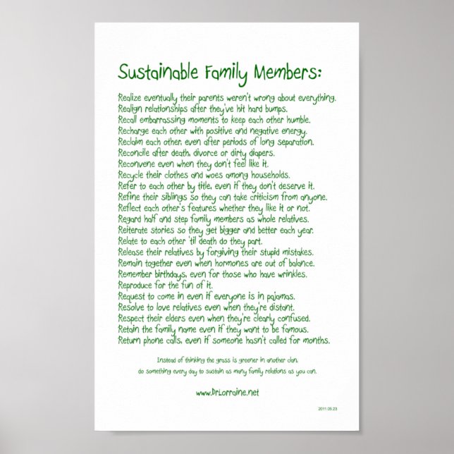 Sustainable Family Members Poster (Front)