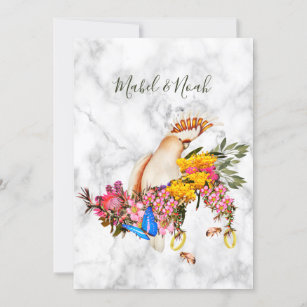 Sustainable Floral Protea Cockatoo Marble Wedding Invitation