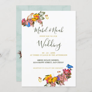 Sustainable Nature Floral Protea Cockatoo Wedding Invitation