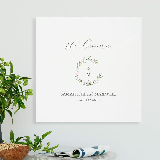 Sustainable Wedding Sign Personalized Monogram (Personalized welcome sign features unique monogram art and personalization by Victoria Grigaliunas)