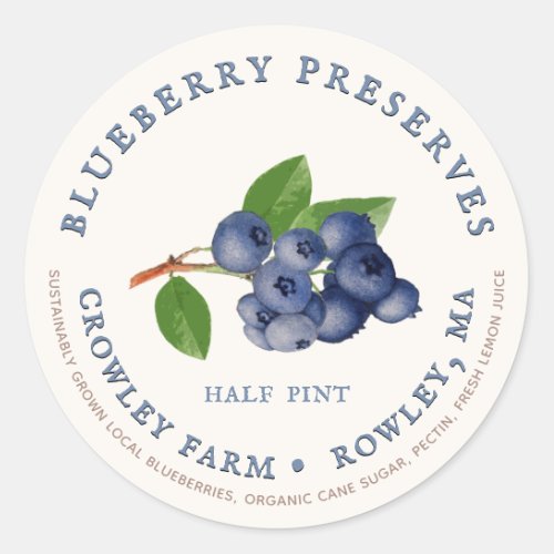 Sustainably Grown Local Blueberry Preserves Label