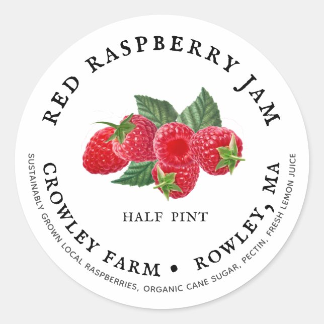 Sustainably Grown Red Raspberry Preserves Label (Front)
