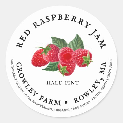 Sustainably Grown Red Raspberry Preserves Label