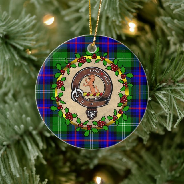 Sutherland Badge & Tartan Personalized Christmas Ceramic Ornament (Tree)