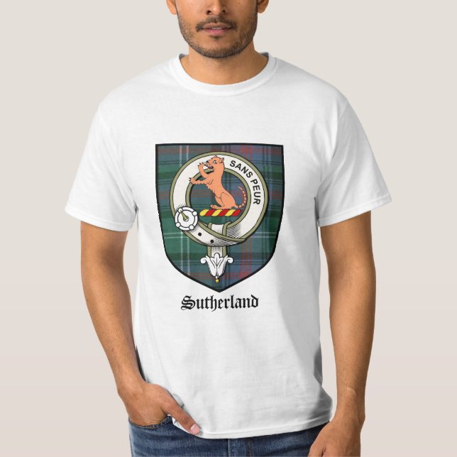 Sutherland Clan Crest Badge Tartan T-Shirt (Front)