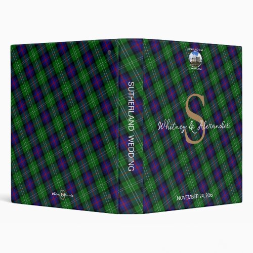 Sutherland Clan Tartan Gold Monogram Wedding Album 3 Ring Binder