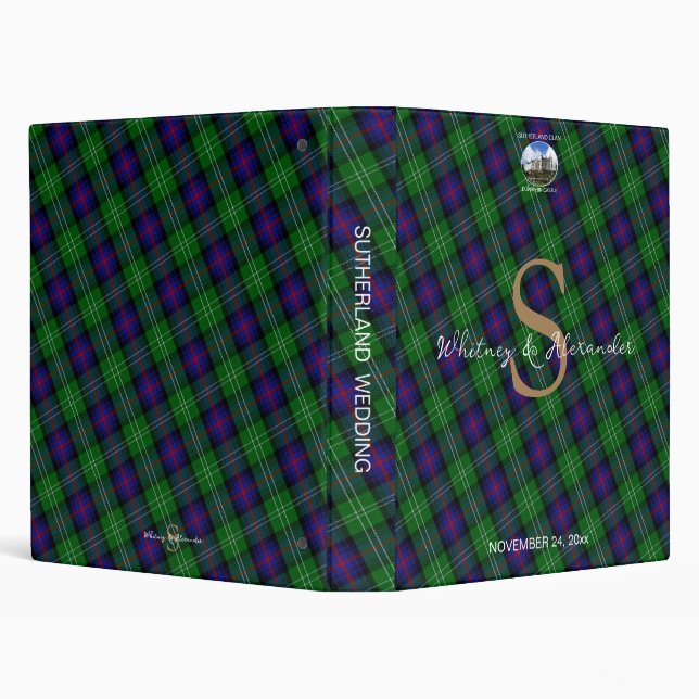 Sutherland Clan Tartan Gold Monogram Wedding Album 3 Ring Binder (Background)