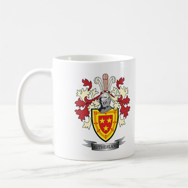 Sutherland Family Crest Coat of Arms Coffee Mug (Left)