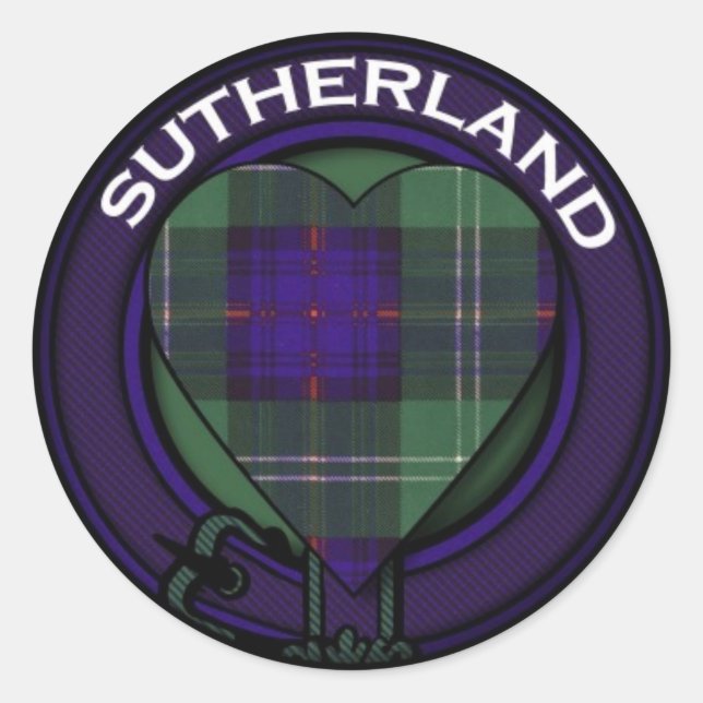 Sutherland Heart Tartan design Classic Round Sticker (Front)