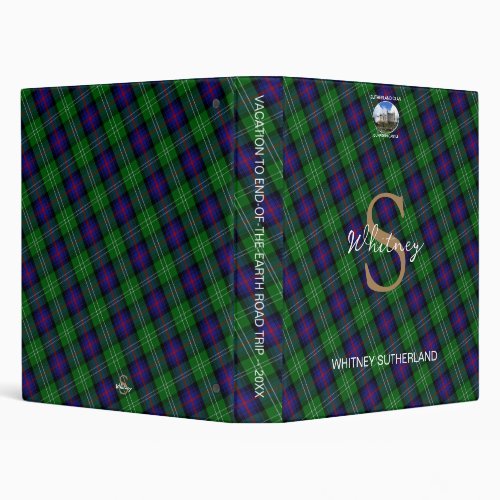 Sutherland Scottish Tartan Monogram Name Vacation 3 Ring Binder