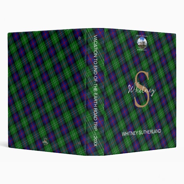 Sutherland Scottish Tartan Monogram Name Vacation 3 Ring Binder (Background)