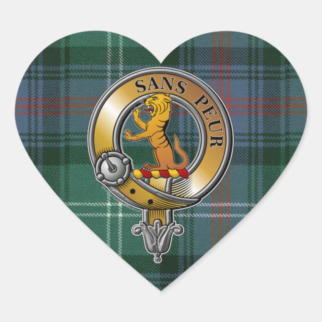 Sutherland Tartan & Badge Heart Sticker (Front)