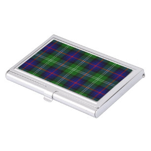 Sutherland tartan blue green plaid business card holder