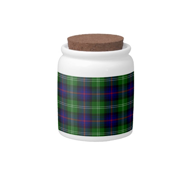 Sutherland tartan blue green plaid candy jar (Front)