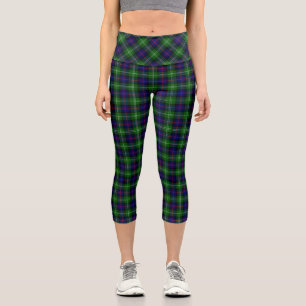 Sutherland tartan blue green plaid capri leggings