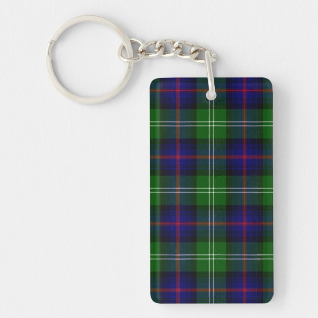 Sutherland tartan blue green plaid keychain (Front)