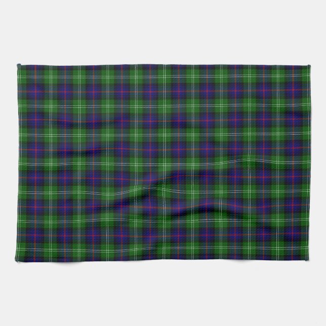 Sutherland tartan blue green plaid kitchen towel (Horizontal)