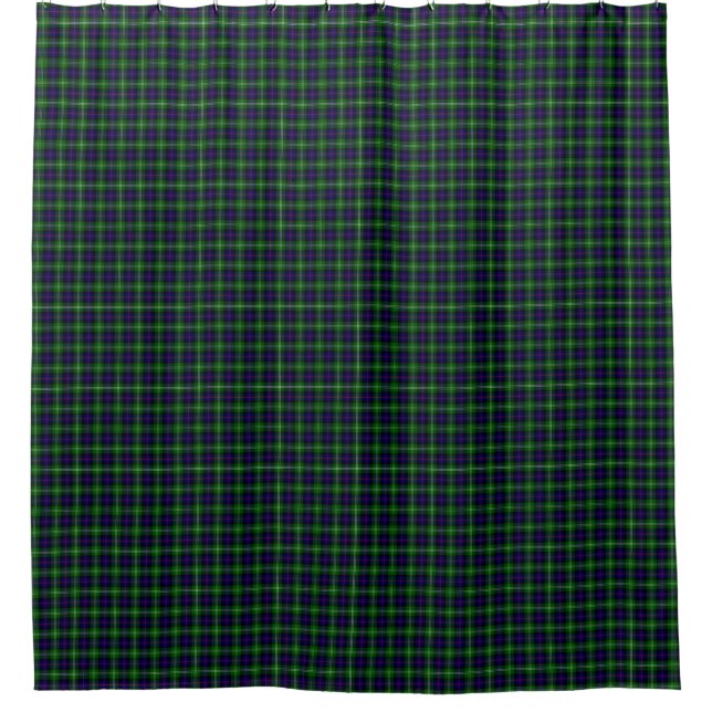 Sutherland tartan blue green plaid shower curtain (Front)