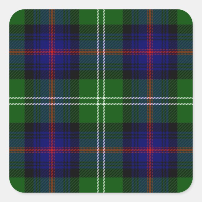 Sutherland tartan blue green plaid square sticker (Front)