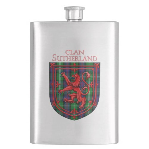 Sutherland Tartan Scottish Plaid Lion Rampant Flask