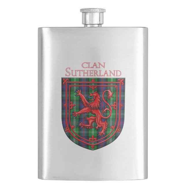 Sutherland Tartan Scottish Plaid Lion Rampant Flask (Front)