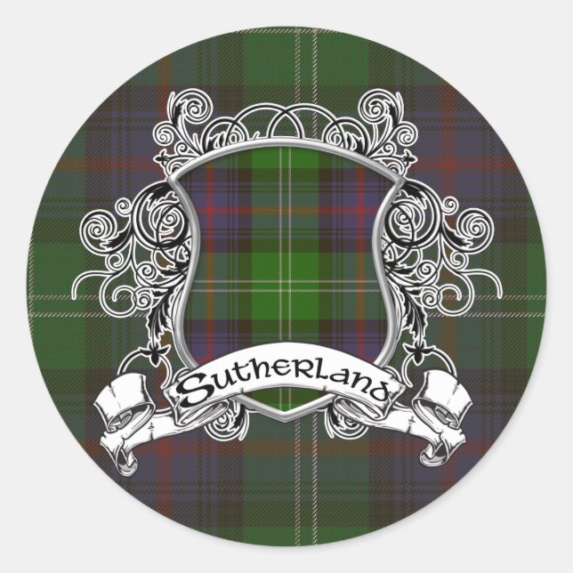 Sutherland Tartan Shield Classic Round Sticker (Front)
