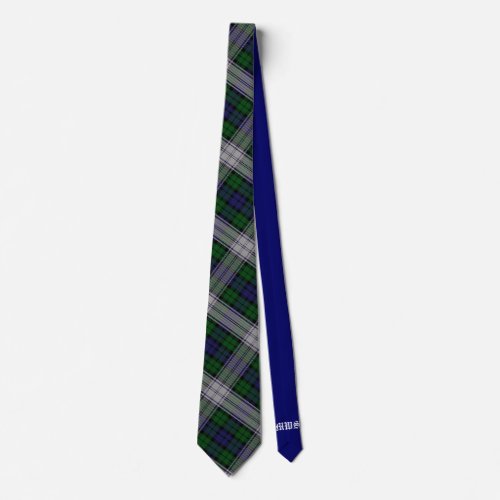 Sutherland Tartan  Solid Blue Monogram Neck Tie