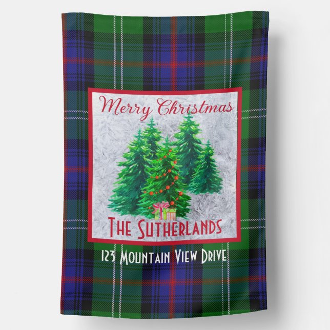 Sutherland Tartan Xmas Personalized House Flag (Back)