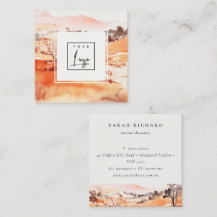 Sutle Blush Orange Watercolor Woods Mountain Logo Square Business Card