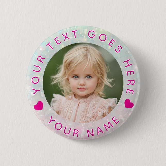 Suttle Glitter Custom Photo & Text Button (Front)