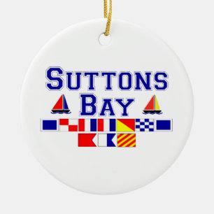 Suttons Bay, MI - Nautical Flag Spelling Ceramic Ornament
