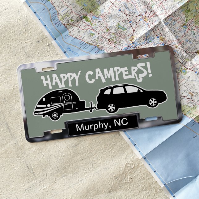 SUV Towing Teardrop Camping / Camper Trailer License Plate (In Situ)