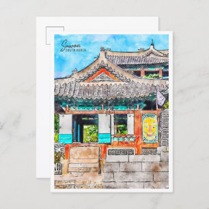 Suwon South Korea vintage travel watercolor Postcard