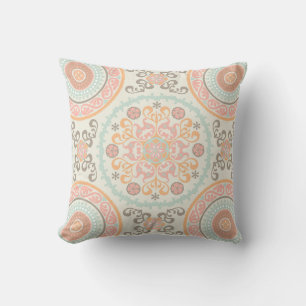 Suzani Middle Eastern Ethnic Uzbek pattern Throw Pillow