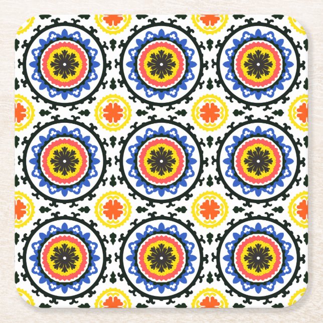 Suzani Pattern Square Paper Coaster (Front)