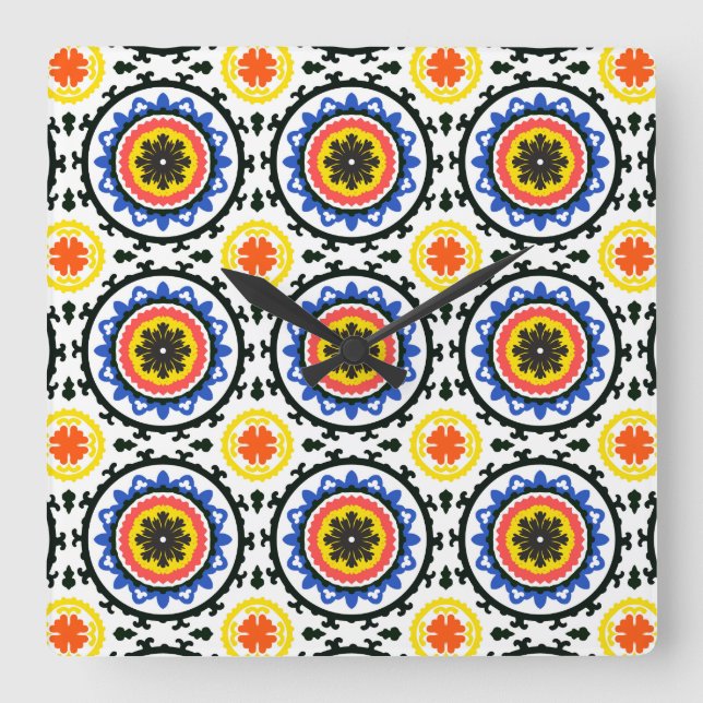 Suzani Pattern Square Wall Clock (Front)