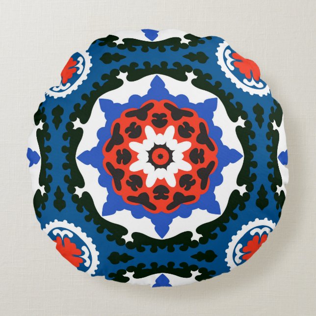 Suzani Pattern With Bold Ornament Round Pillow (Front)
