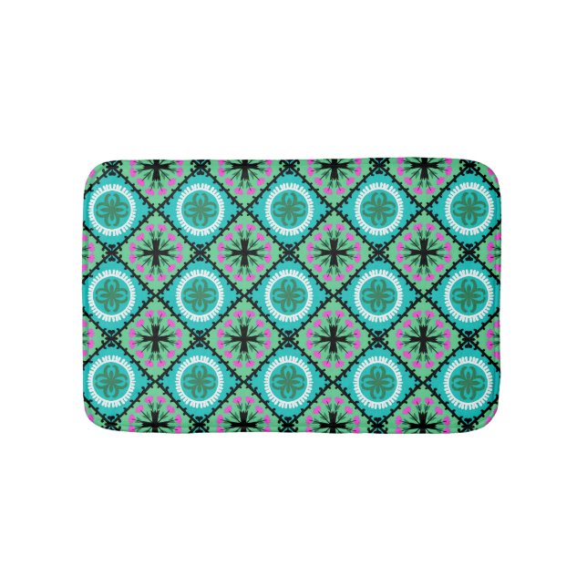 Suzani Pattern with Uzbek and Kazakh Motifs Bathroom Mat (Front)