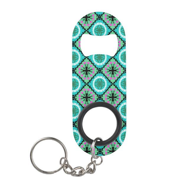 Suzani Pattern with Uzbek and Kazakh Motifs Keychain Bottle Opener (Front)