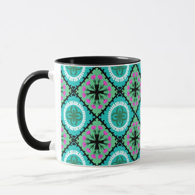 Suzani Pattern with Uzbek and Kazakh Motifs Mug (Left)